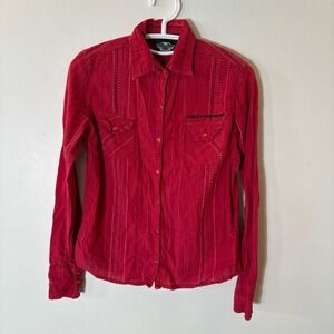 Harley-Davidson Red Contrast Stitch Button Up Shirt Size Small